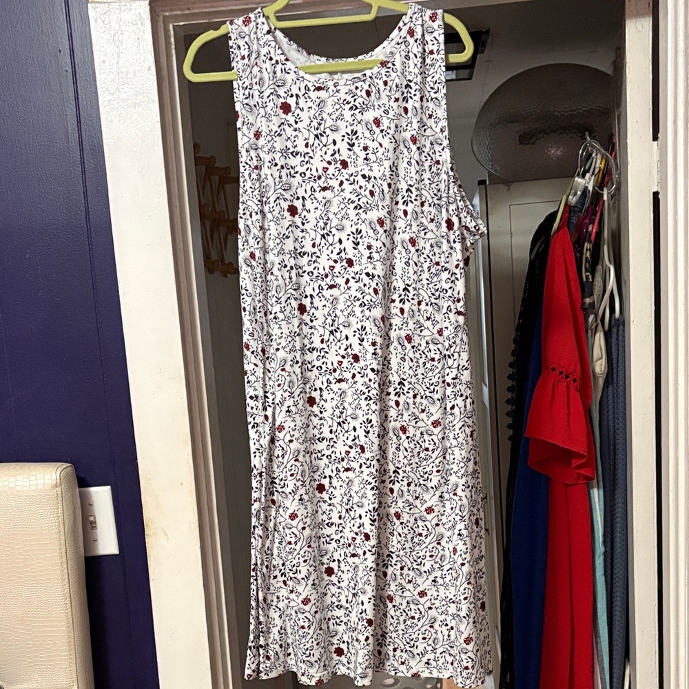 SHEIN White Midi Dress with Red & Navy Floral Print